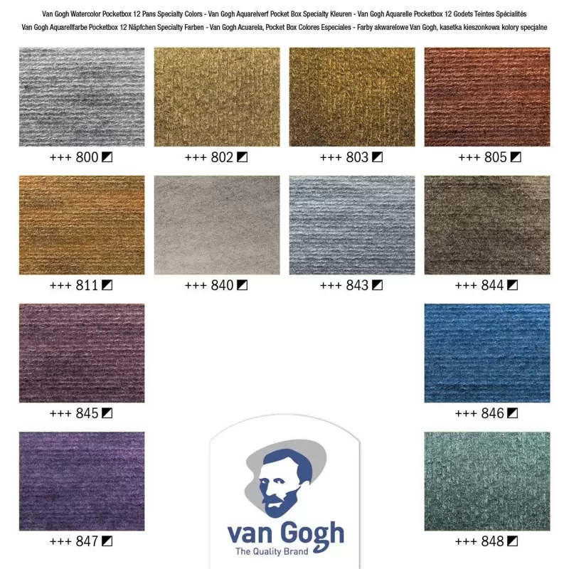 Комплект акварелни бои,  Van Gogh, specialty colours, 12 на блокчета, половинки -