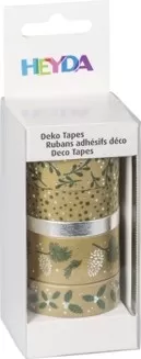 Тиксо за декорация Washi, микс, сребърно-зелено, коледни - Heyda