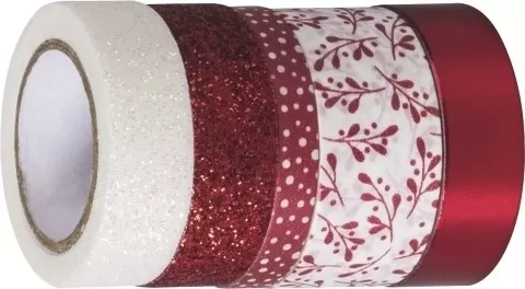 Тиксо за декорация Washi, микс, червено, коледни - Heyda