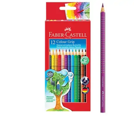 Акварелни моливи Colour GRIP 12 цвята, блистерна кутия - Faber Castell