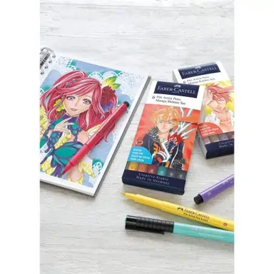 Комплект маркер-четка  Shonen Manga 6 цвята - Faber Castell