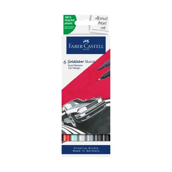 Kомплект Sketch маркери алкохолна основа, Goldfaber, 6 цвята, Car design - Faber Castell