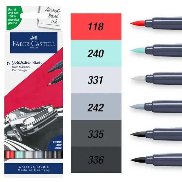 Kомплект Sketch маркери алкохолна основа, Goldfaber, 6 цвята, Car design - Faber Castell