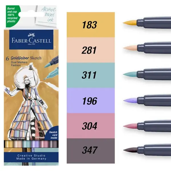 Kомплект Sketch маркери алкохолна основа, Goldfaber, 6 цвята, Fashion - Faber Castell