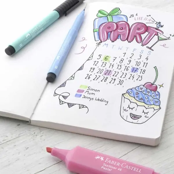 Комплект маркери-четка и Арт-журнал, bullet journaling 9 части - Faber Castell