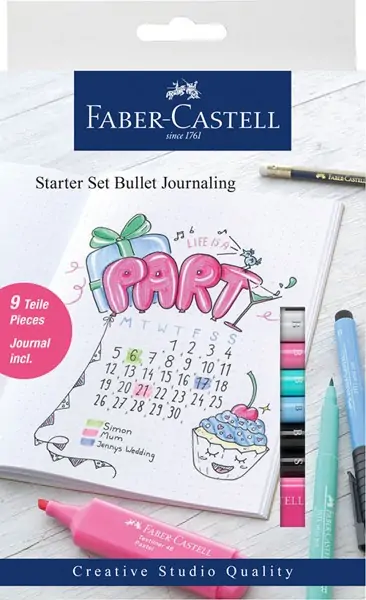 Комплект маркери-четка и Арт-журнал, bullet journaling 9 части - Faber Castell