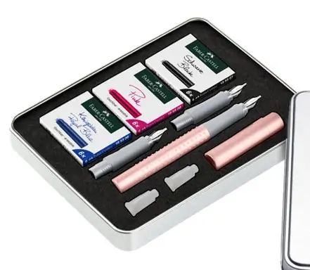 Луксозен калиграфски комплект Grip 2011 в метална кутия, перленорозов - Faber Castell