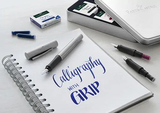 Луксозен калиграфски комплект Grip 2011 в метална кутия, перленорозов - Faber Castell