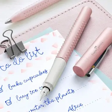 Луксозен калиграфски комплект Grip 2011 в метална кутия, перленорозов - Faber Castell