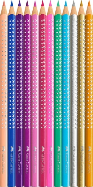Комплект цветни моливи, блещукащи, 12 цвята, Sparkle - Faber Castell