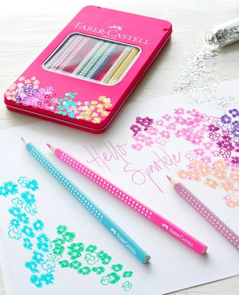 Комплект цветни моливи, блещукащи, 12 цвята, Sparkle - Faber Castell