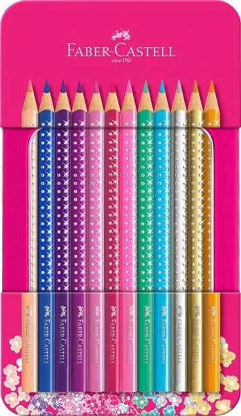 Комплект цветни моливи, блещукащи, 12 цвята, Sparkle - Faber Castell