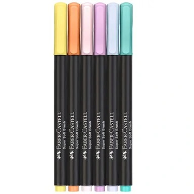 Комплект маркер четка, Black Edition, Pastel, 6 цвята - Faber Castell