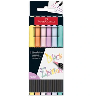 Комплект маркер четка, Black Edition, Pastel, 6 цвята - Faber Castell