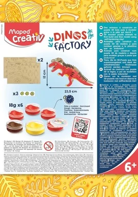 Творчески комплект, 3D FACTORY, макет динозавър, 12 части - Maped Creativ