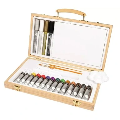Акрилен сет Simply Acrylic Box, 26 части, в дървена кутия-куфар - Daler Rowney