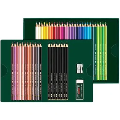 Комплект цветни моливи Polychromos и моливи Pitt Graphite Matt, 50 части, в подаръчна кутия - Faber Castell