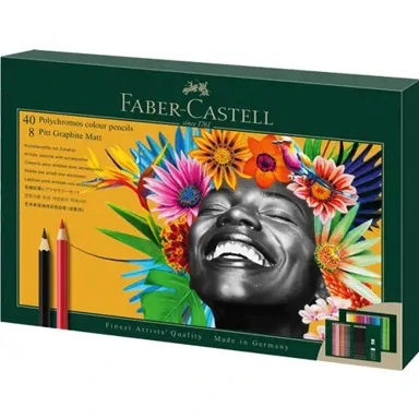 Комплект цветни моливи Polychromos и моливи Pitt Graphite Matt, 50 части, в подаръчна кутия - Faber Castell