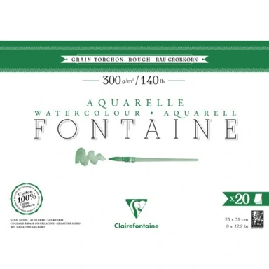 Скицник акварелен Aquarelle Fontaine rough (300 g, 23 х 31 см, 20 листа, А4)- Clairefontaine