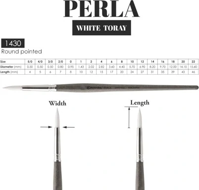Четка кръгла, къса лакирана дръжка, бяла синтетика, No 2/0, Perla 1430 - ESCODA