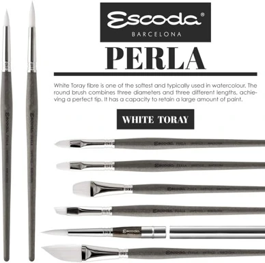 Четка кръгла, къса лакирана дръжка, бяла синтетика, No 2/0, Perla 1430 - ESCODA