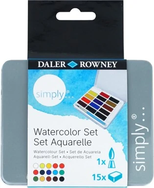 Комплект акварелни бои Half Pan Simply Set Aquarelle, 15 цвята  - Daler Rowney