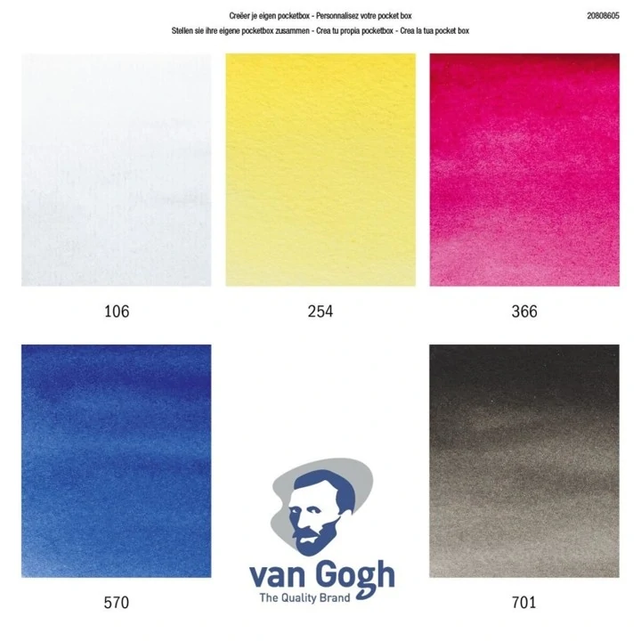 Комплект акварелни бои,  Van Gogh, джобен формат, 5 цвята половинки кубчета - Royal Talens